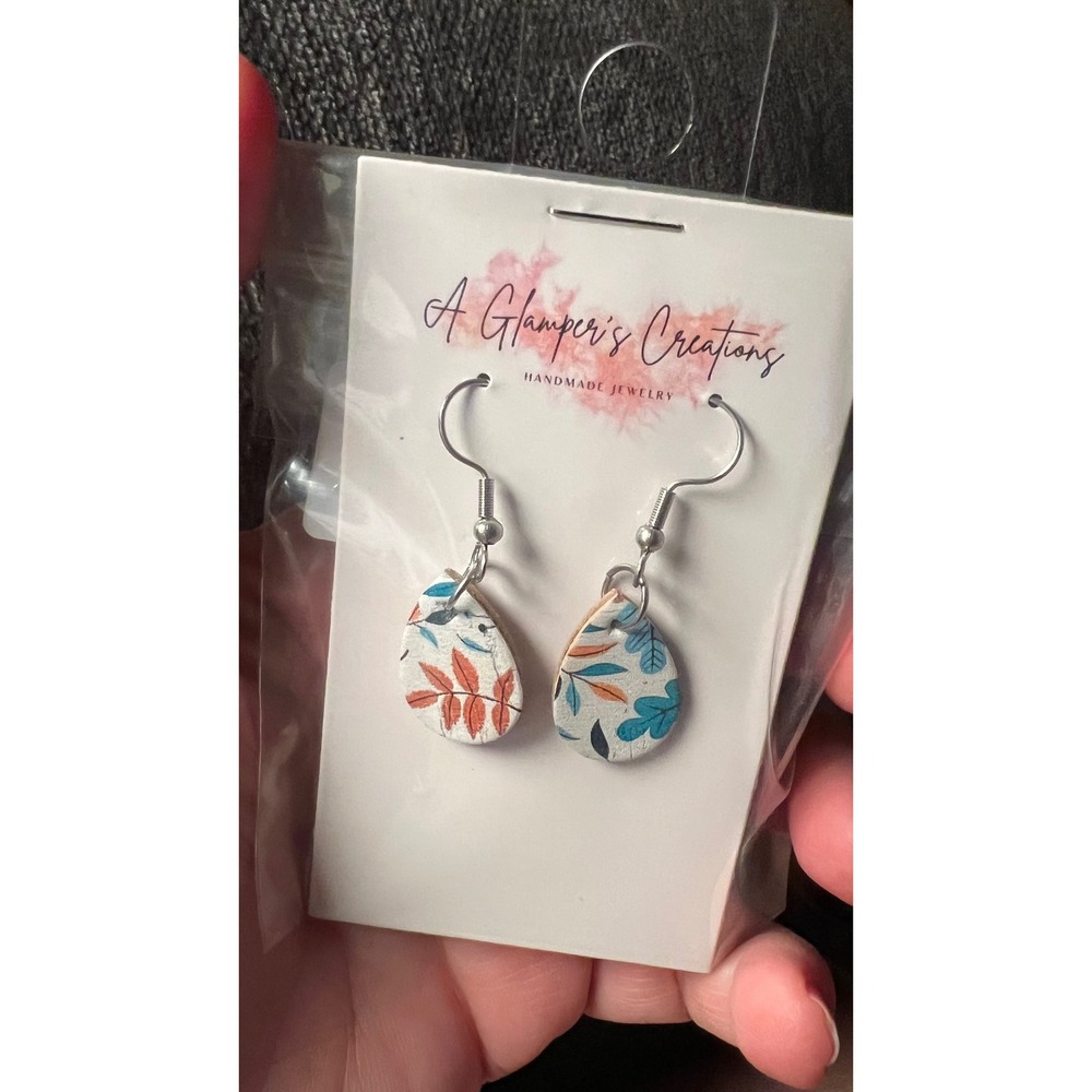 A Glamper's‎ Creations Earrings Mustard Turquoise Floral NWT Mini Teardrop
